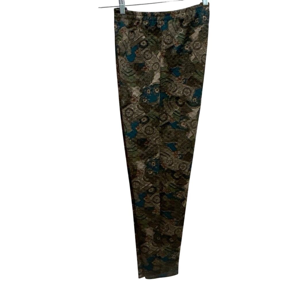 Vtg 90s Tapestry Trouser Brocade lounge Pants Green Brn Teal Women 30/32 “Mingo”